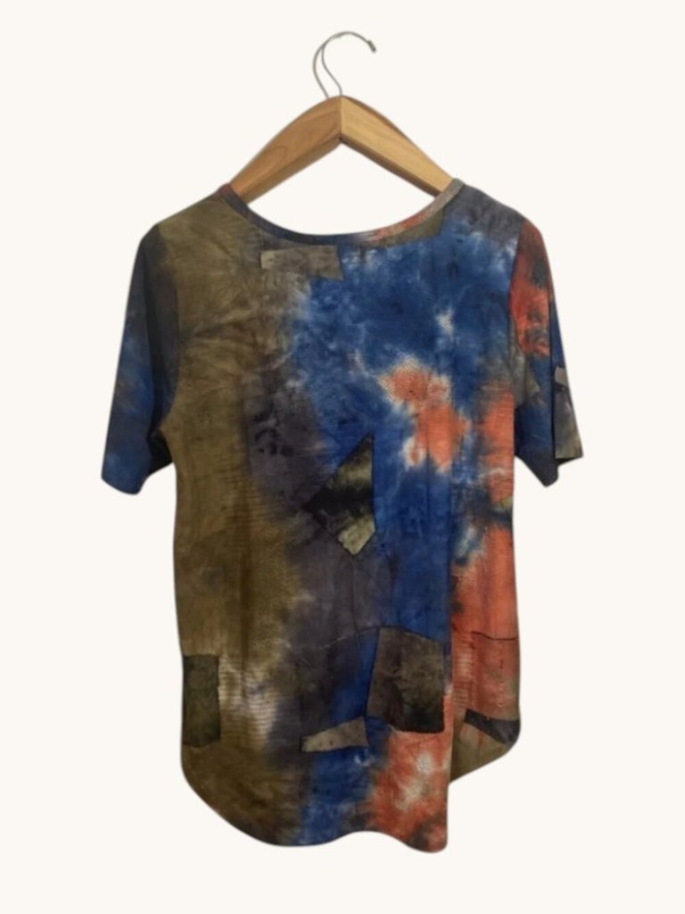 Karen Kane Earthy Patchwork Tie-Dye Tunic Top Oversized Boho Art-to-Wear Size M